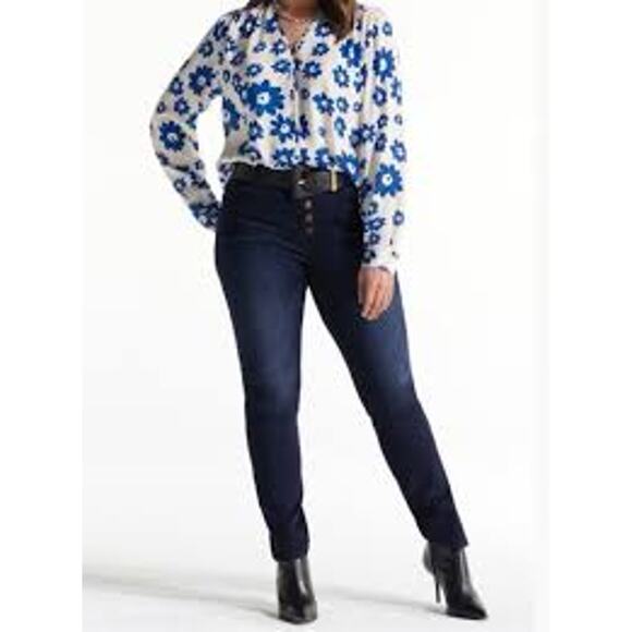 Cabi US 4 Womens Blue Medium Wash High Waisted Denim Button Fly Straight Jeans - Picture 1 of 9